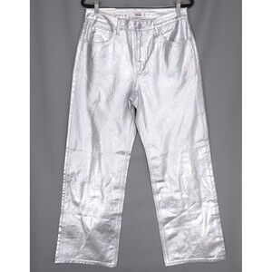 DYNAMITE DENIM HEIDI New Silver Metallic Jambe Large Wide Leg Jeans Size 12 31W